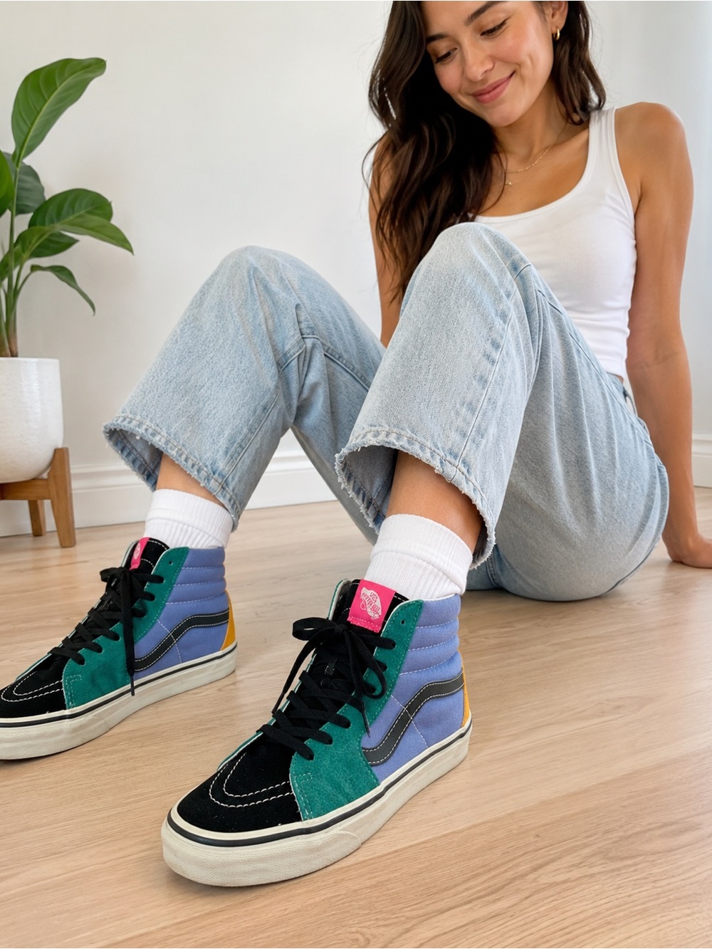 Vans Sk8-Hi Colorblock High Top Sneakers Teal Blue Black | size 7
